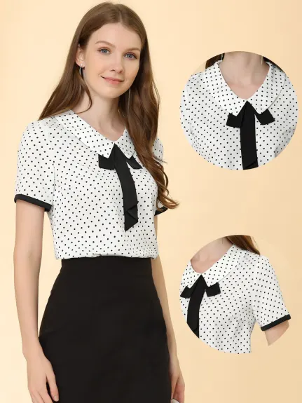 Allegra K- Polka Dots Blouse Contrast Tie Shirt