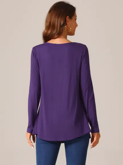 Allegra K - Long Sleeve Square Neck Tunic Top