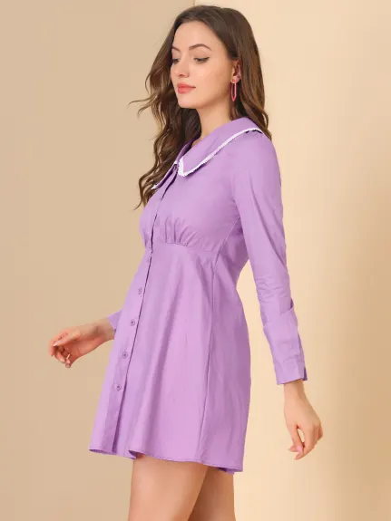 Allegra K- Robe chemise décontractée en coton à manches longues