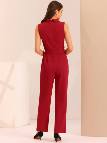 Allegra K - Elegant Sleeveless Belted Jumpsuit