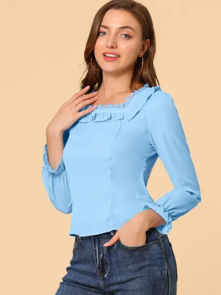 Allegra K - Elegant Square Neck Ruffled Blouse