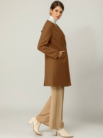 Allegra K- Half Lapel One Button Mid-Length Overcoat