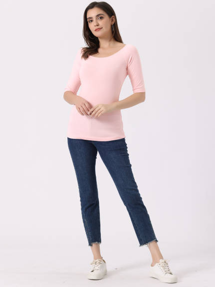 Allegra K- Half Sleeves Fitted Layering T-Shirt