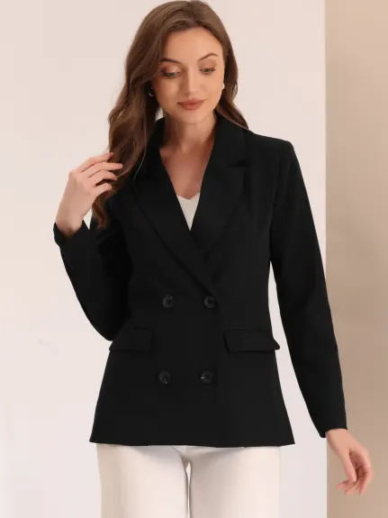 Allegra K- Lapel Double Breasted Padded Shoulder Blazer