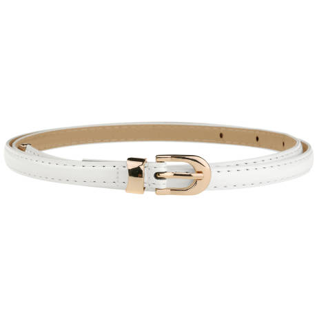 Allegra K- Skinny PU Leather Belt with Gold Metal Buckle