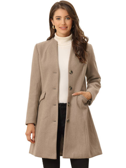 Allegra K- Overcoat V Neck Single Breasted Long Coat