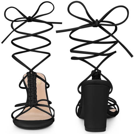 Allegra K - Braided Lace Up Slingback Heeled Sandals