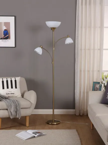 Sky Dome Double Led Torchiere Floor Lamp With 2 Reading Arms