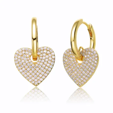 Rachel Glauber 14k Yellow Gold Plated with Cubic Zirconia Heart Dangle Infinity Hoop Drop Earrings