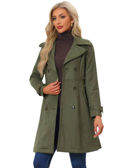 Allegra K- Faux Suede Tie Belt Trench Coat