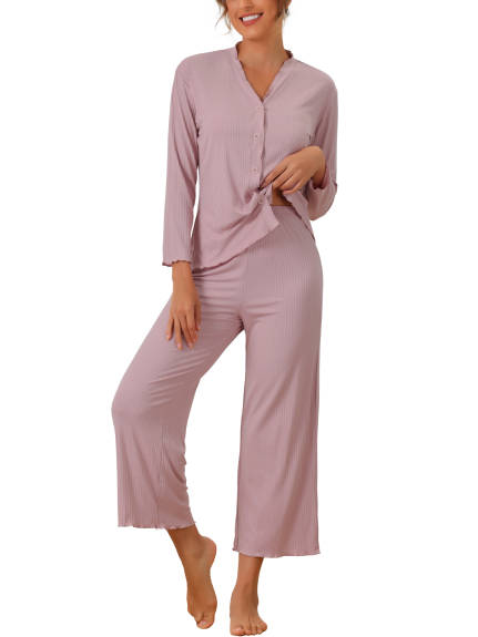 Cheibear - Long Sleeve Button Down Pajama Sets