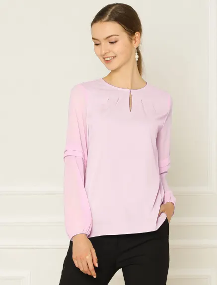 Allegra K- Long Sleeve Keyhole Neck Blouse Top