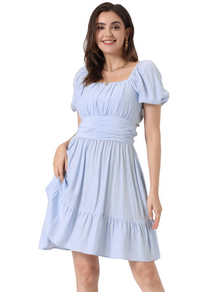 Allegra K- Bow Tie Back Ruffle Dress