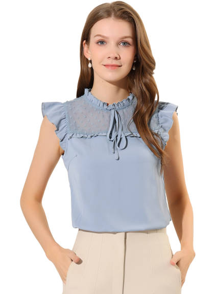 Allegra K - Ruffle Stand Collar Cap Sleeve Chiffon Blouse