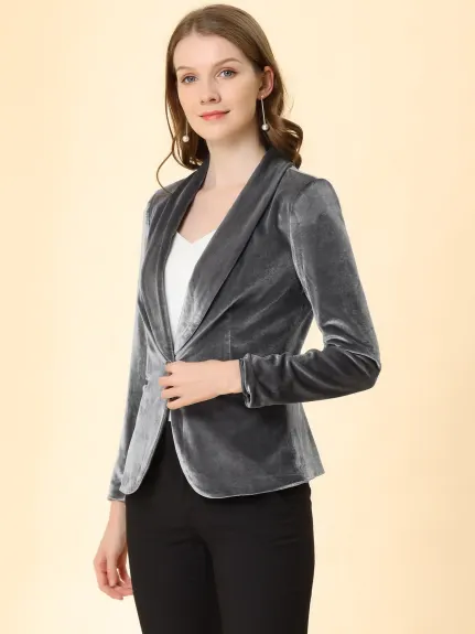 Allegra K- Shawl Collar One Button Velvet Blazer