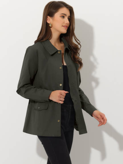 Allegra K- Flap Pockets Lightweight Utility Jacket