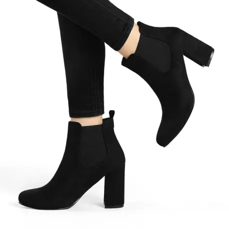 Allegra K - Round Toe Chunky High Heels Chelsea Boots