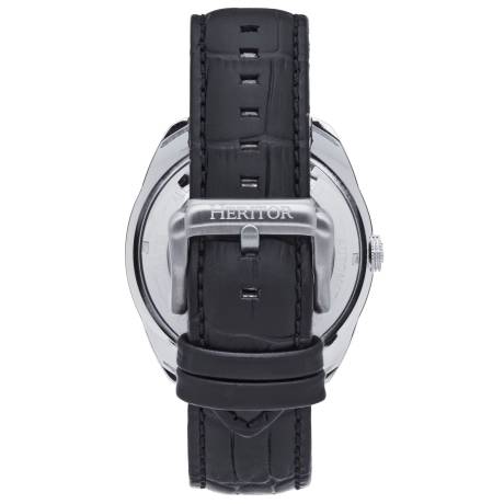 Heritor Automatic - Roman Semi-Skeleton Leather-Band Watch - Silver/Black