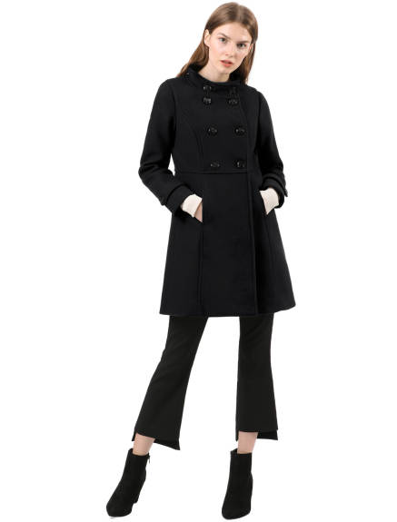 Allegra K- Stand Collar Long Sleeves Double Breasted Coat