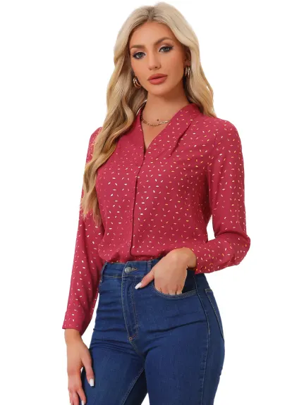 Allegra K- Long Sleeve Patterned Blouse Shirt