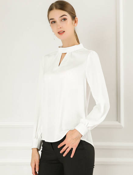 Allegra K- Stand Collar Long Sleeve Blouse Shirt