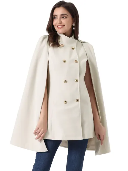 Allegra K - Slit Sleeve Double Breasted Cloak Coat
