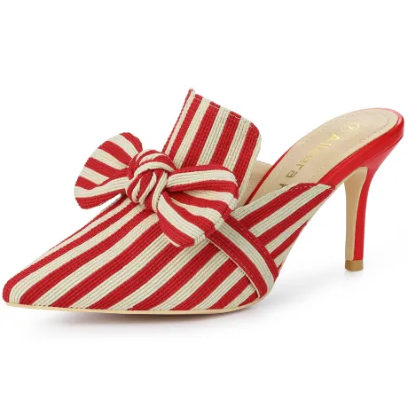 Allegra K - Slip-on Stripe Bow Stiletto Heel Slide Mule