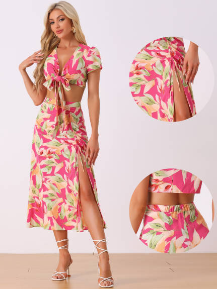 Allegra K - Tropical Wrap Crop Top Maxi Skirt Outfits