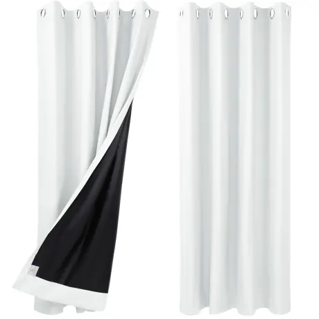 PiccoCasa- 100% Blackout Waterproof Grommet Curtains with Black Liner, 2 Panels Set 52 x 72 Inch