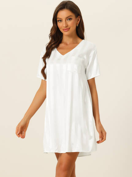 cheibear - Summer Striped Silky Satin Lounge Dress Nightshirt