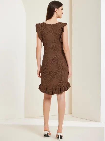 Allegra K - Crochet Round Neck Mini Knit Dress