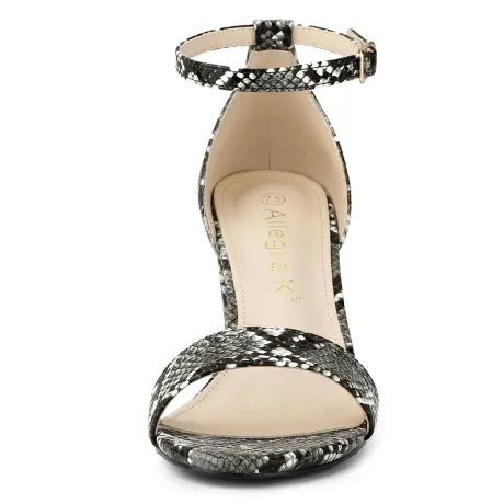 Allegra K - Snakeskin pattern Ankle Strap Heeled Sandals