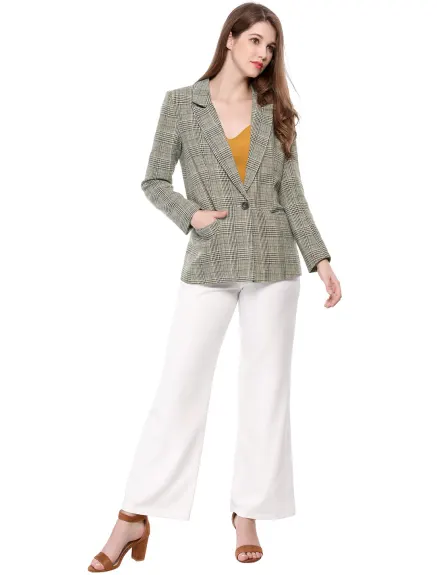 Allegra K- Notched Lapel Hip Length Blazer Suit