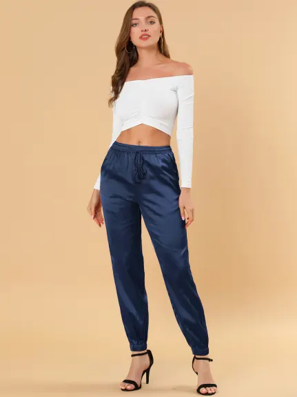 Allegra K- Pantalon d'athlétisme à taille élastique, longueur cheville, jogging