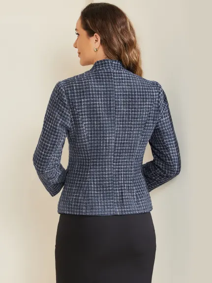 Allegra K- Vestes blazer à manches longues en tweed à carreaux