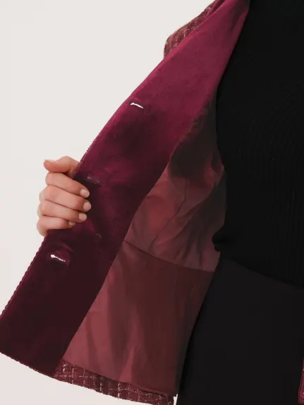 Allegra K- Vintage Tweed Plaid Notched Collar Blazer with Belt