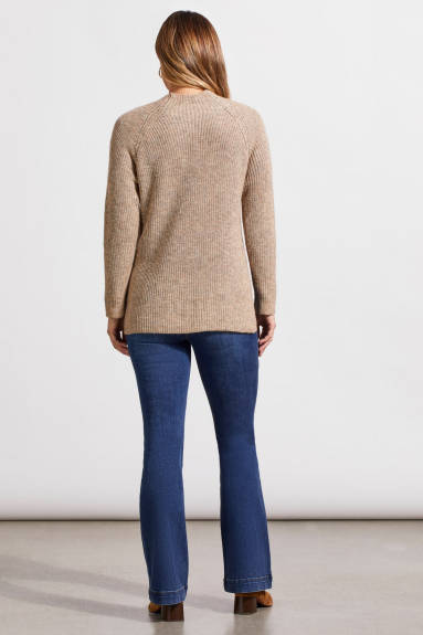 Tribal - Mock Neck Heathered Knit Sweater With Side Slits