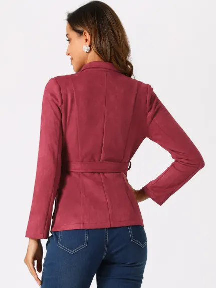 Allegra K- Manteau blazer à simple boutonnage avec ceinture en faux suède