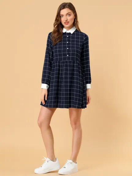 Allegra K- Plaid Button Up Shift Shirt Dress