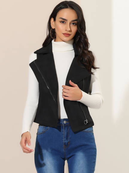 Allegra K - Faux Suede Vest Sleeveless Biker Jacket