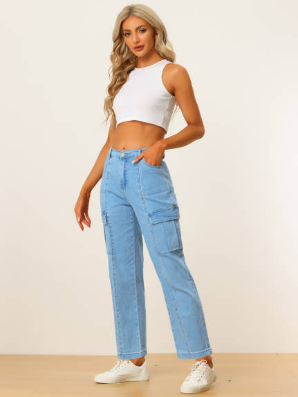 Allegra K- High Waist Denim Trouser Distressed Pants Jeans