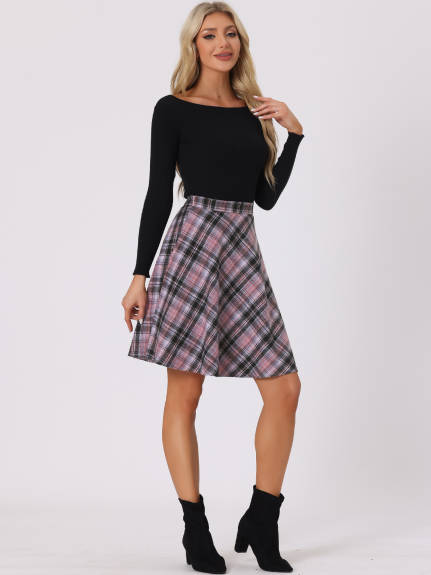 Allegra K - Plaid Tartan Knee Length A-Line Skirt