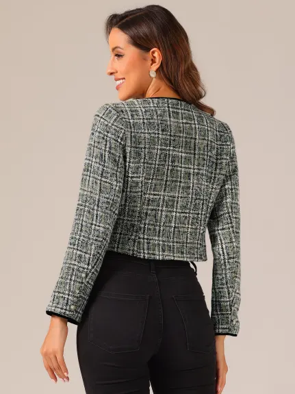 Allegra K- veste courte à carreaux en Tweed