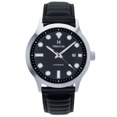 Heritor Automatic - Bradford Leather-Band Watch w/Date - Black