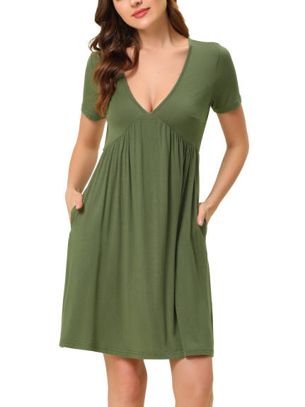 cheibear - Deep V Neck Sift Stretchy Lounge Dress