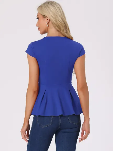 Allegra K - Round Neck Workwear Peplum Top