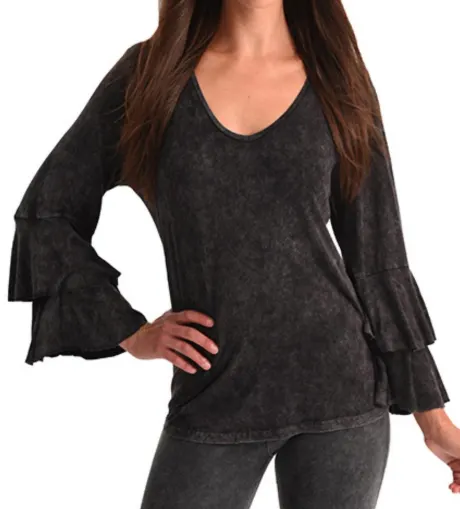 ANGEL - Stone Wash Bell Sleeve Top