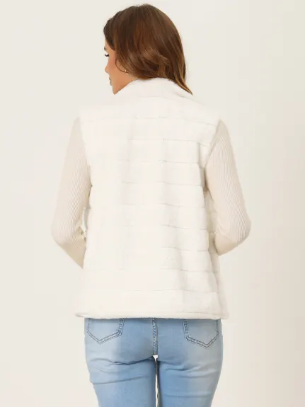 Allegra K - Sleeveless Winter Zip-Up Faux Fur Jacket