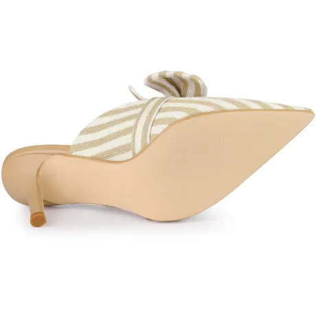 Allegra K - Slip-on Stripe Bow Stiletto Heel Slide Mule