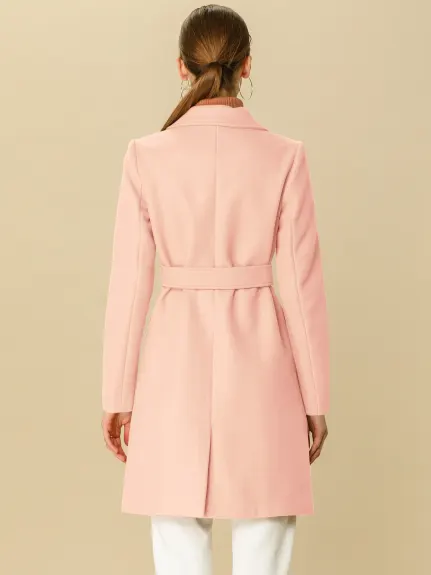 Allegra K- Trench-coat à poche et ceinture à double boutonnage